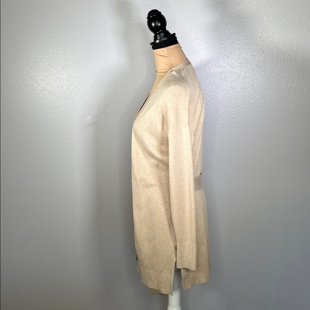 Neutral Open front light knit cardigan XS cozy winter casual quiet luxury office - Picture 3 of 10
